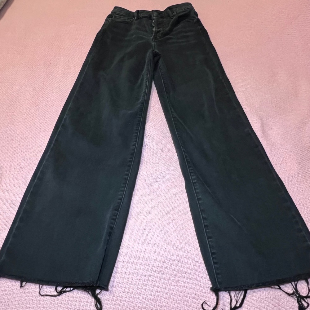 Böhme Womens Wide Leg Jeans Washed Black High Rise Raw Hem Size 26 - Picture 3 of 9